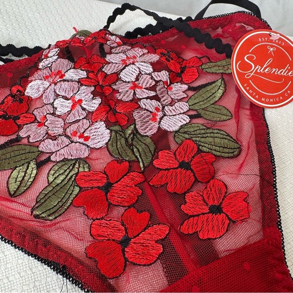 Red and Black Floral Embroidered Thong Panties from Splendies Size 1X - Picture 3 of 10